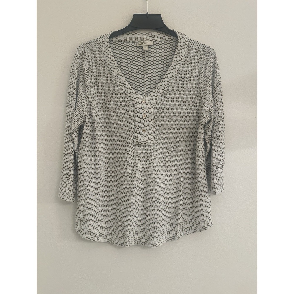 Dana Buchman Pullover Knit Top Shirt Women's Size XL White/Black Honeycomb V-Nec